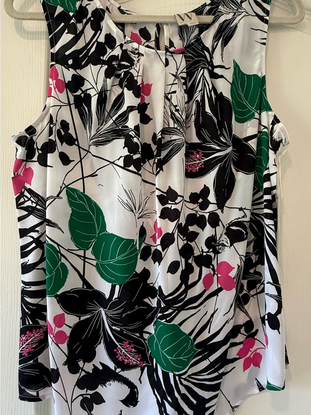 Worthington Floral Print Sleeveless Camisole in White, Black, Green & Pink